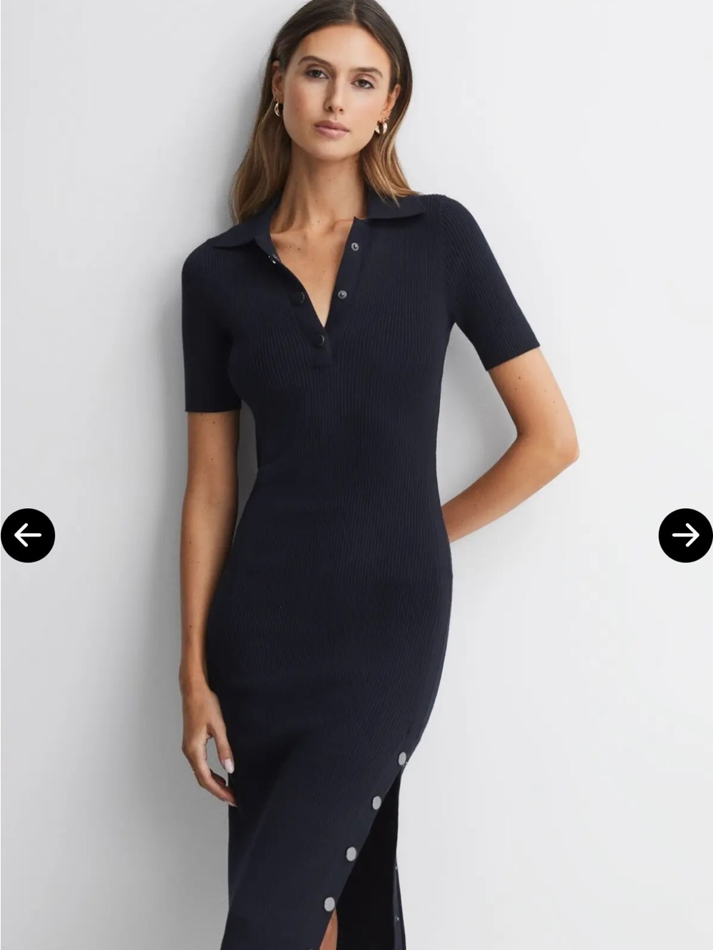 Reiss Remi Knitted Bodycon Polo Midi Dress Small